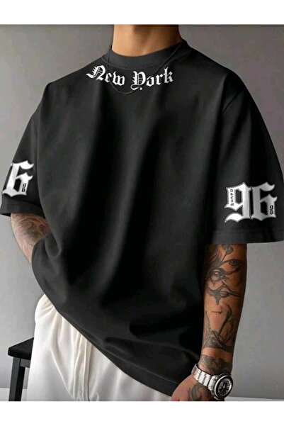 Gadali Unisex New York Yazı Baskılı Günlük Kısa Kollu T-Shirt