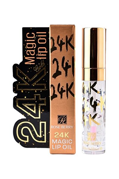 ROSE BERRYY زيت شفاه سحري برائحة التوت الوردي مع ذهب عيار 24 - شفاف
