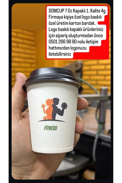 somcup 7 Oz Kapaklı (100 Adet) Logo Baskılı Karton Bardak 100 adet bardak + 100 adet kapak