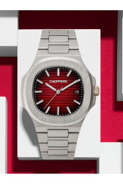 arpat time saat aksesuar Premium, Steel Case Red-Black Dial Men's Watch with Calendar