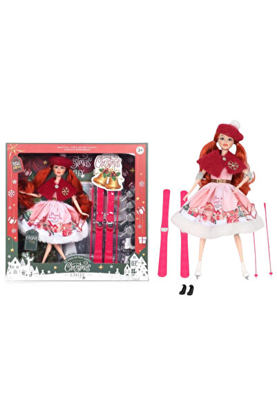 OEM Păpușă roz de Crăciun cu schi, zână a zăpezii, 30 cm cu accesorii