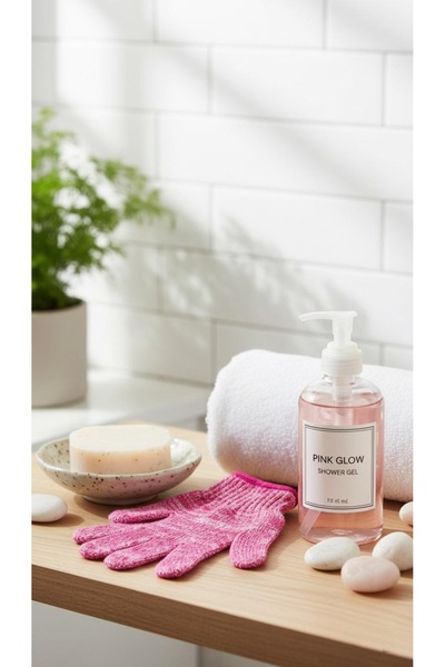 ribac Bath Scrub Exfoliating Glove Single |   Shower Loofah |   Dead Skin Purifying Skin Cleanser Fuchsia