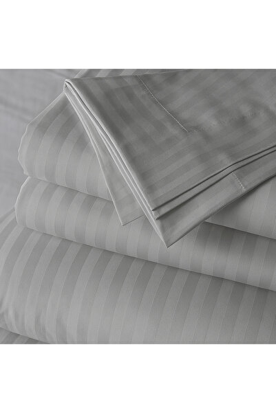 WHITE DOVE HOME Double 6-piece duvet cover set, 100% cotton, gray striped – duvet cover + fitted sheet + pillowcases – hotel quality