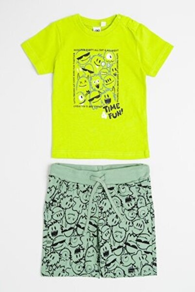 İDO 2-piece printed T-shirt and shorts set - Electric green / Fern green, 98 cm