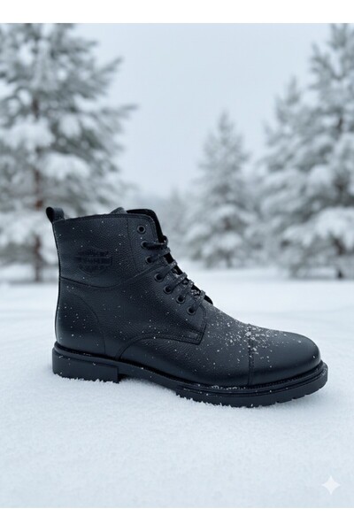 MAKRAS EXCLUSIVE Postal Genuine Leather Casual Daily Men's Boots Black