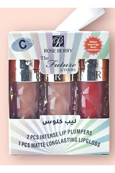 ROSE BERRYY أحمر شفاه روز بيري، قطعتان من ملمع الشفاه المكثف + قطعة واحدة من ...