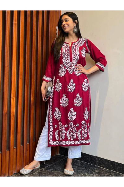 MYSMAR Maroon Rayon Cotton Kurti Pant - HRT3717 | Maroon