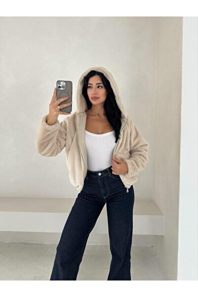 Elaxi Women's Zippered Lined Rabbit Bomber Coat