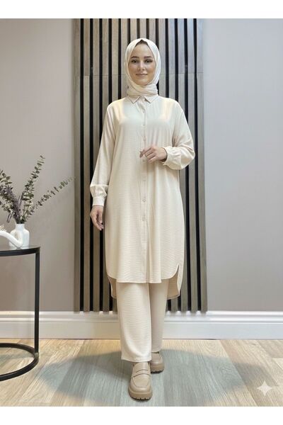 AKMAVİ Kadın Tesettür Giyim Regular Fit Basic Düz Uzun Kollu Gömlek Tunik