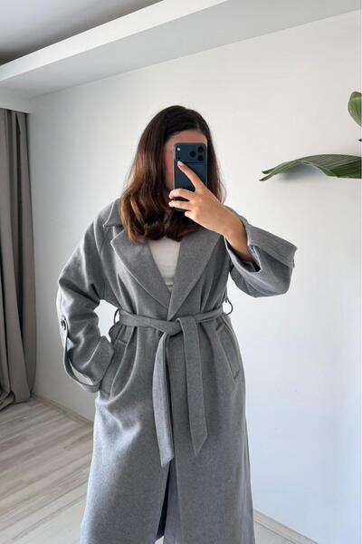 Güneş Oversize Kemerli Kaşe Palto