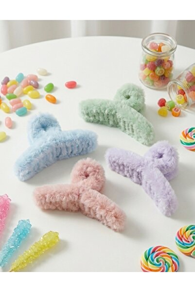 adn accessories & punch 4'lü Peluş Mandal Toka Seti | Renkli Mandal Genç Toka...