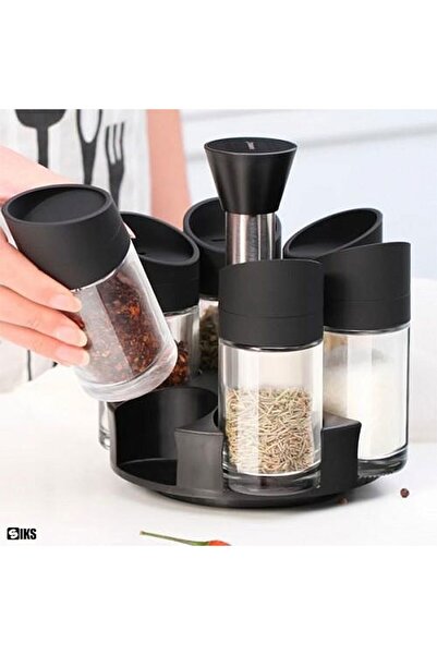 UNİBOX Spice container set, rotating stand, 6 containers, 18x16x12cm, black