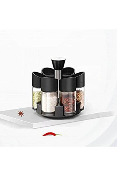 UNİBOX Spice container set, rotating stand, 6 containers, 18x16x12cm, black