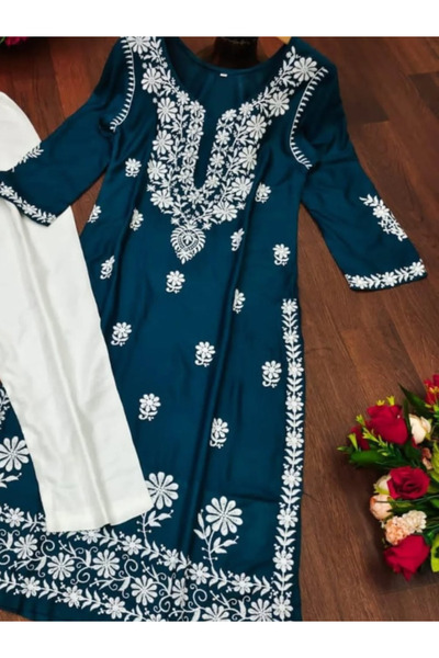 MYSMAR Blue Rayon Cotton Kurti Pant - HRT2404 | Blue