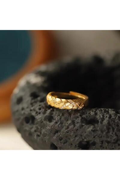 Haziran Aksesuar Sarmal Mini Model, Taşlı Gold Kadın Yüzük