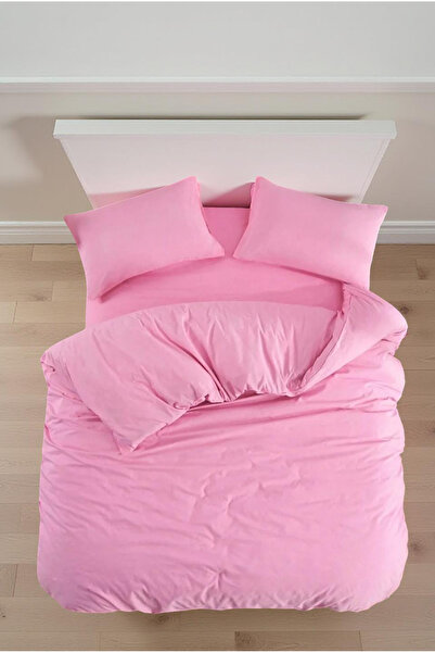 MORRİVAL Single Size 120X200 Fitted Bed Sheet Set with Elastic Band, 155X215 Duvet Cover Pink-Blue-Grey