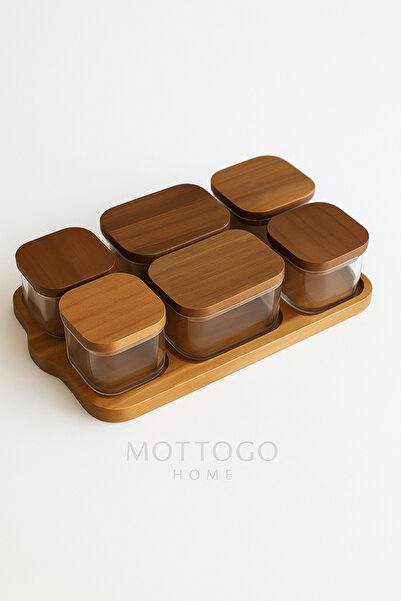 Mottogo Acacia Covered 6-Piece Breakfast Set – with Stand