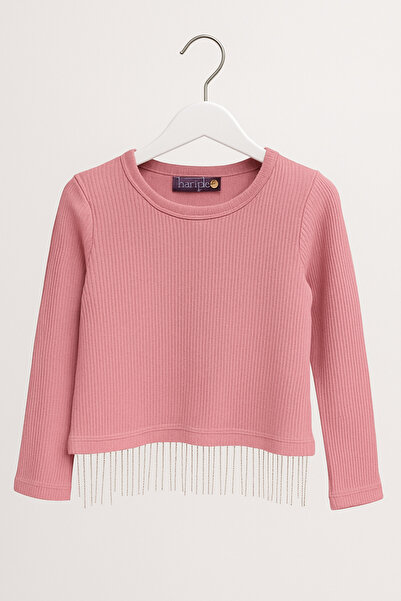 mini kanka 4-12 Years Old Girls' Ribbed Crop Top and Black Flare Pants Combination