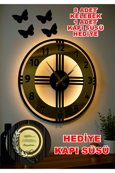 Efendioğlu Craft Led Işıklı Aynalı Ahşap Duvar Saati 40 Cm | Modern & Dekorat...