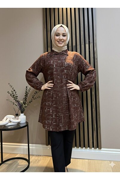 AKMAVİ ملابس نسائية محتشمة مطبوع قميص من القطن الممشط