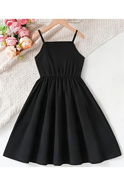 shop Лятна тъкана черна рокля с еластична талия