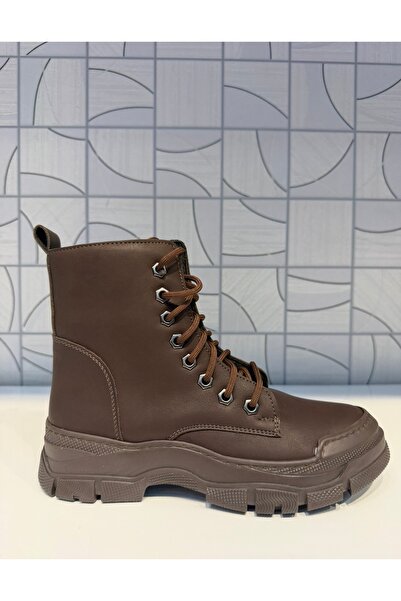 Anıl Ayakkabı Rana Women's Brown Zippered Lace-Up Boots Rubber Non-Slip Sole Sports Casual Boots