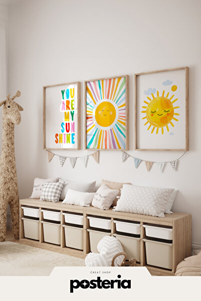 Posteria 3'lü Renkli Pozitif enerji Seti Çocuk Odası, Çocuk ve bebek Odası Ta...