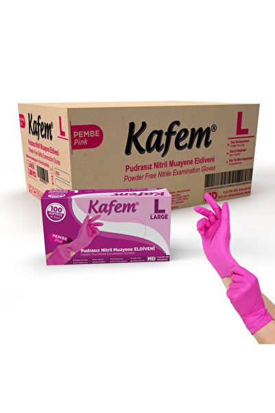 KAFEM Pembe Nitril Eldiven Pudrasız (L) 100 Lü X 20 Paket (Koli)