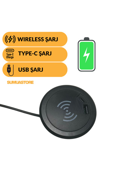 SUMUAS Çoklu Şarj Paneli – Gömme Wireless + USB + Type-C