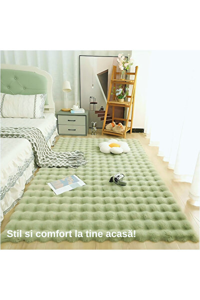 OEM Fluffy rug, light green, non-slip, stain-resistant, washable, 80x200 cm, velvet