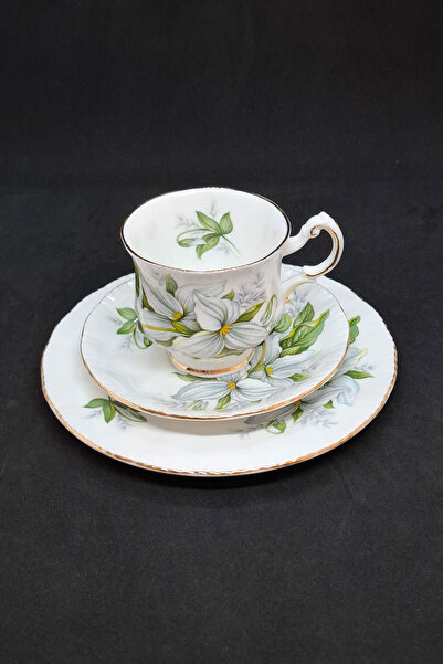 Paragon Trillium Canadian Flowers Porcelain Single Coffee, Tea Cup and Saucers 3 Pieces 120 ml
