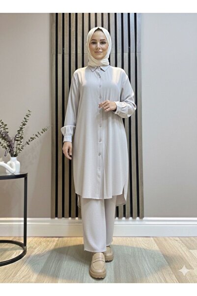 AKMAVİ Kadın Tesettür Giyim Regular Fit Basic Düz Uzun Kollu Gömlek Tunik
