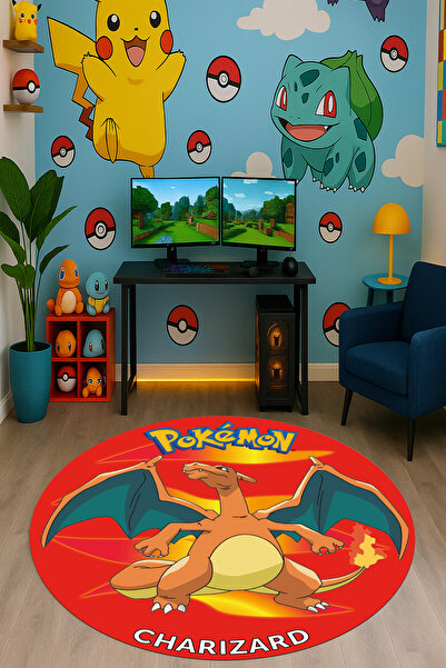 Charmbi Taso Pokemon Desenli Kaymaz Taban Makinede Yıkanabilir Gaming Oyuncu Gamer Genç Odası Halısı