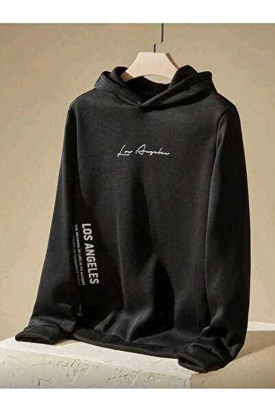 Gadali لوس أنجلوس سلوغان مطبوع سويت شيرت للجنسين قصة فضفاضة كاجوال بغطاء رأس