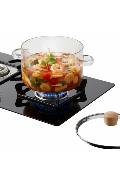 Salestore.ro Γυάλινη κατσαρόλα για εστία αερίου, 3,5 λίτρα, με καπάκι, λαβές,...