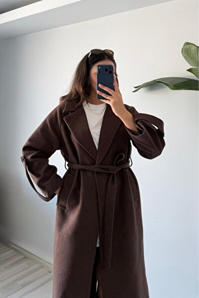Güneş Oversize Kemerli Kaşe Palto