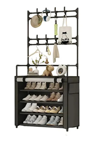 UNİBOX Shoe Organizer, Hanger, 171 cm Height, 4 Shelves, 12 Pairs, 8 Hooks, PVC,