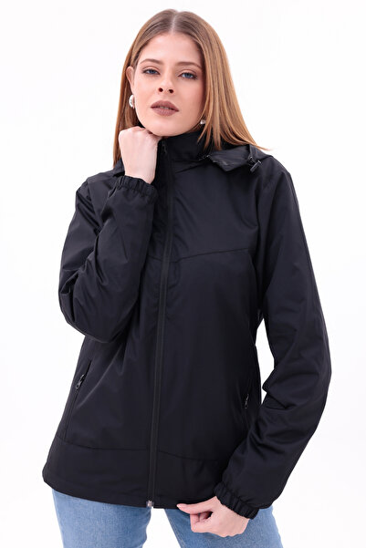 freemen Γυναικείο μαύρο αποσπώμενο παλτό βροχής με κουκούλα