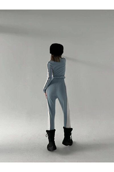 lunirawear Velmora Belt Detailed Zippered Jumpsuit - Baby Blue -