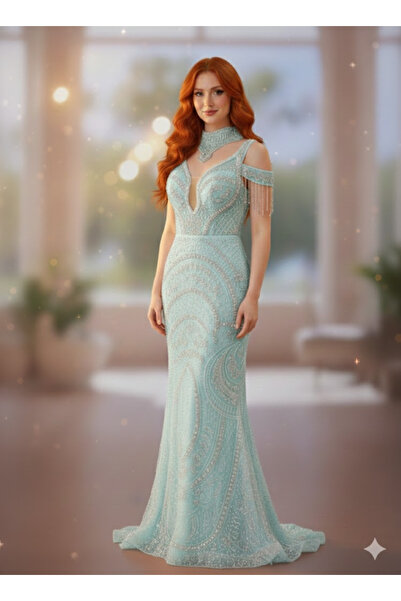 Niobe KADIN ABİYE TAŞ VE BONCUK İŞLEME DETAYLI ŞIK UZUN ELBİSE