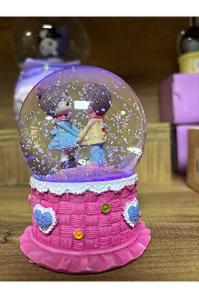 GNR Işıklı ve Müzikli Kar Küresi Pembe Renkli İki Çocuk Figürlü Kar Küresi