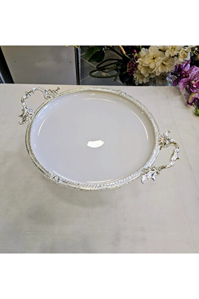 MaviDamla Cast Edge Frame Footed Porcelain Presentation Plate 29 cm Silver