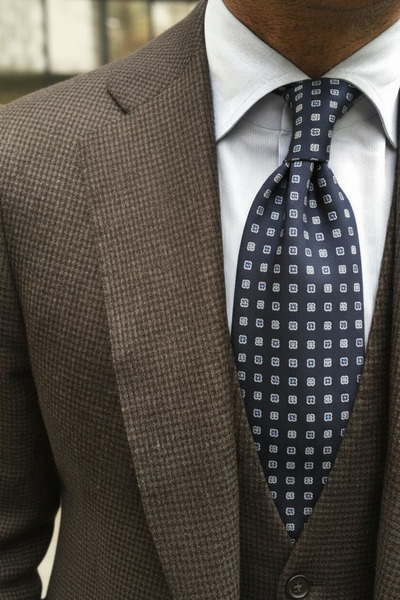 CROATE Elegance Navy Blue Micro Patterned 100% Silk Tie