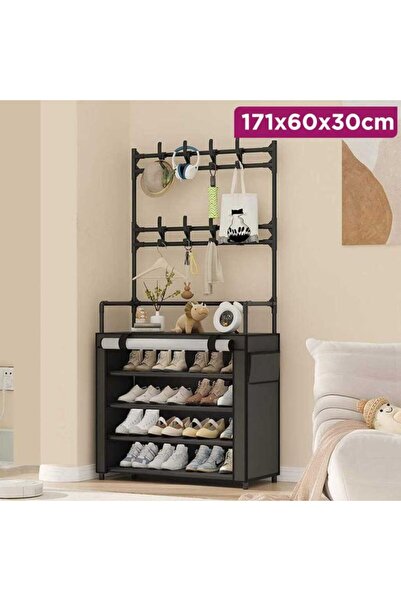 UNİBOX Shoe Organizer, Hanger, 171 cm Height, 4 Shelves, 12 Pairs, 8 Hooks, PVC,