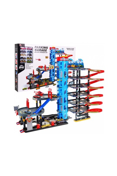 Lunix Parcare cu 7 etaje pentru copii cu elicopter + 10 mașini + lift și tobogane