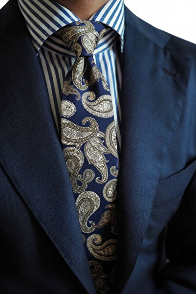 CROATE Navy Blue Shawl Patterned 100% Cotton Tie