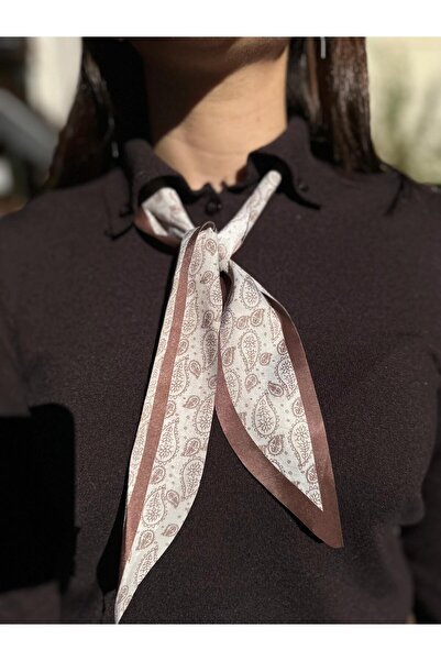 nidistore Brown Women's Scarf Detailed Collar Long Sleeve Knit Sweater