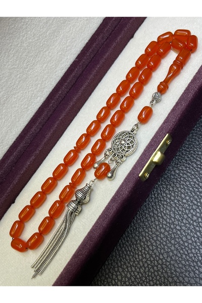 sitre Zar Kehribar Tesbih Gümüş Kaplama Püskül