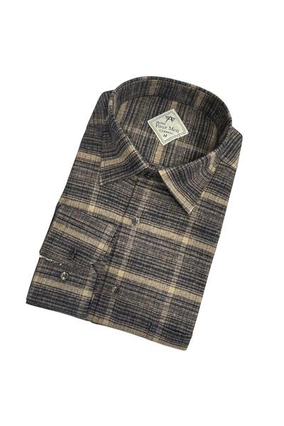 GÖMLEK GALERİSİ Classic Wide Cut Plaid Flannel Wool Men's Shirt