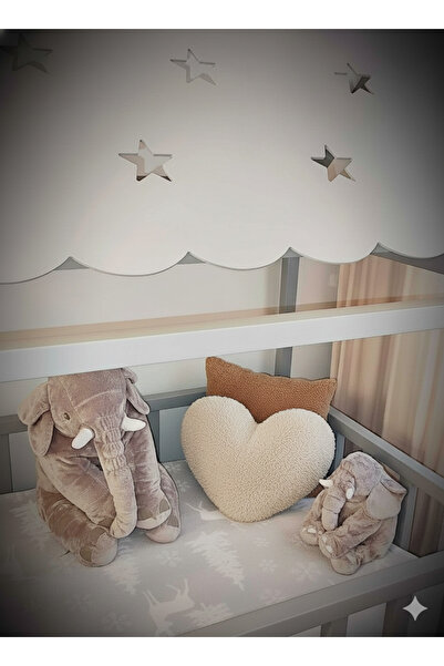 pufftable peluş kalp yastık kırlent içi dolgulu krem teddy kumaş büyük boy